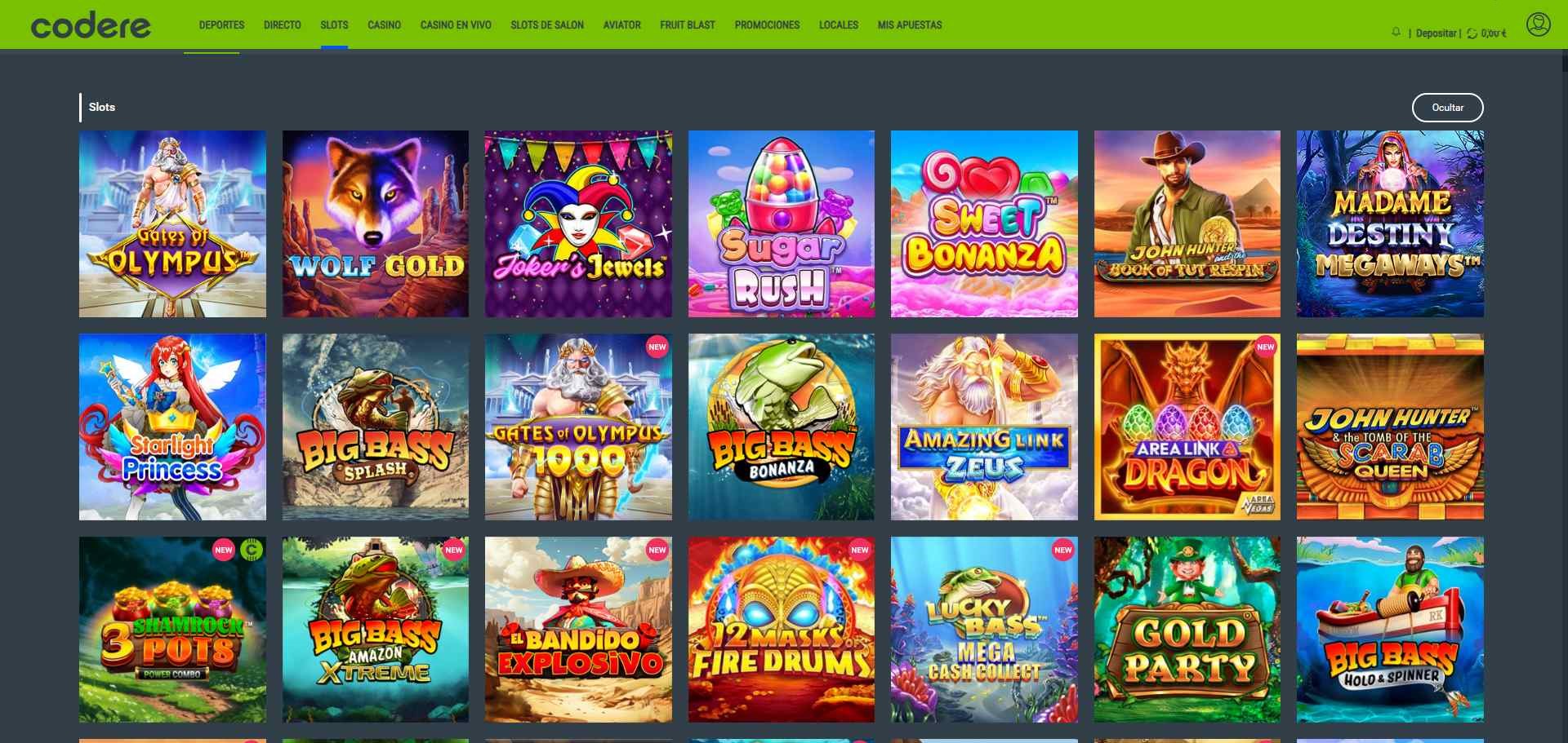 Codere Casino interface